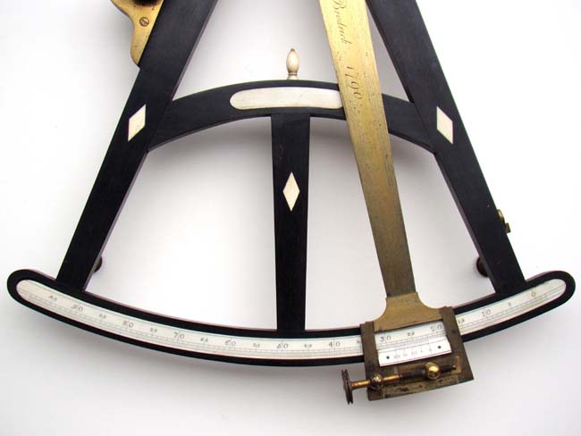 A fine and rare 18th Century ivory inlaid and brass mounted ebony Octant     having its 18 1/4" index arm engraved "Thomas Broderick 1790."